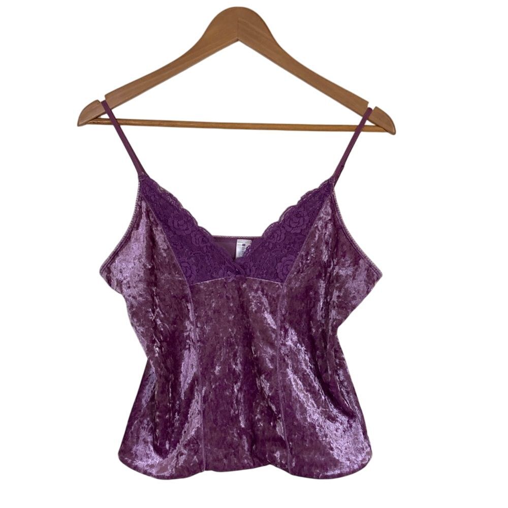 No Boundaries‎ Womens Crushed Velvet Lace Cami Top Purple Size M Y2K 90's